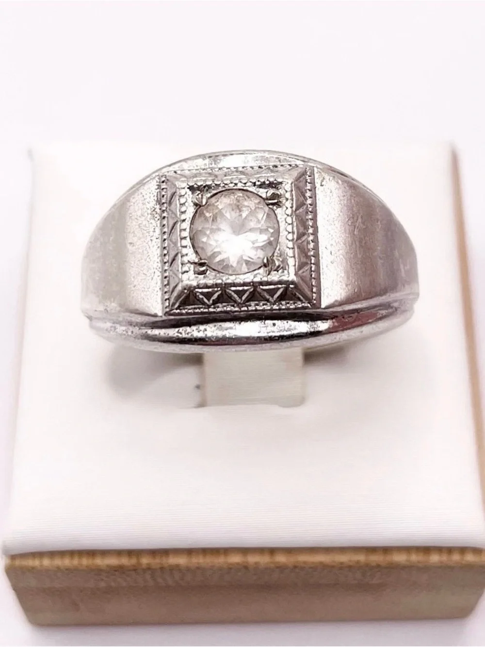 Size 10.5 Vintage ESPO white topaz 925 Sterling Silver Ring